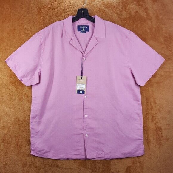 CHUBBIES Mens Shirt XL Pink Button Up Short Sleeve Linen Sunday Magnolia - Picture 1 of 8